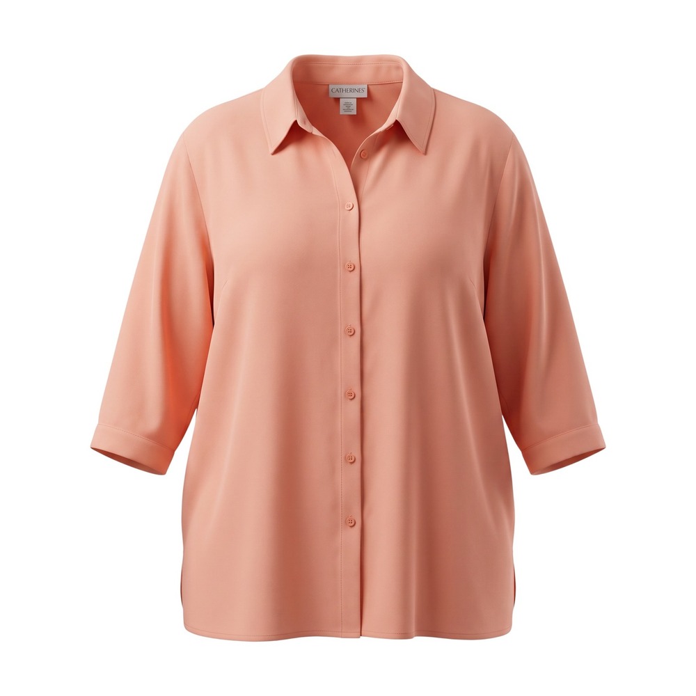 Catherines Button Down Blouse 3X Peach 3/4 Sleeve Career Minimalist Plus Size